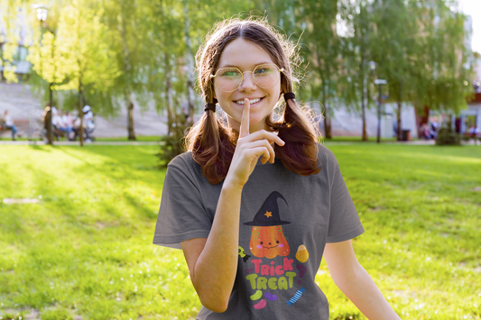 Whimsical Halloween Kids Tee, Trick or Treat Shirt, Fun Kids Costume Top, Holiday Children Apparel, Spooky Halloween T-Shirt