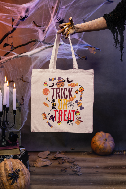 Eco Halloween Tote Bag Trick or Treat Shopping Bag, Reusable Canvas Tote, Spooky Gift Idea