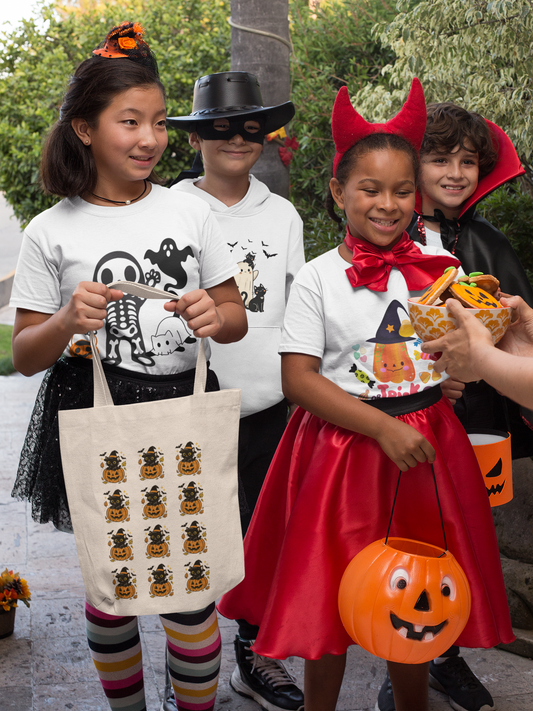 Halloween Pumpkin Tote Bag Eco-Friendly Trick or Treat Bag, Fall Market Tote, Cute Seasonal Gift for Halloween Lovers