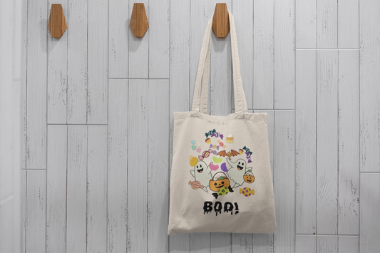 Halloween Trick or Treat Cotton Canvas Tote Bag, Eco-Friendly Reusable Shopping Bag, Seasonal Gift, Boo Bag, Spooktacular Accessory