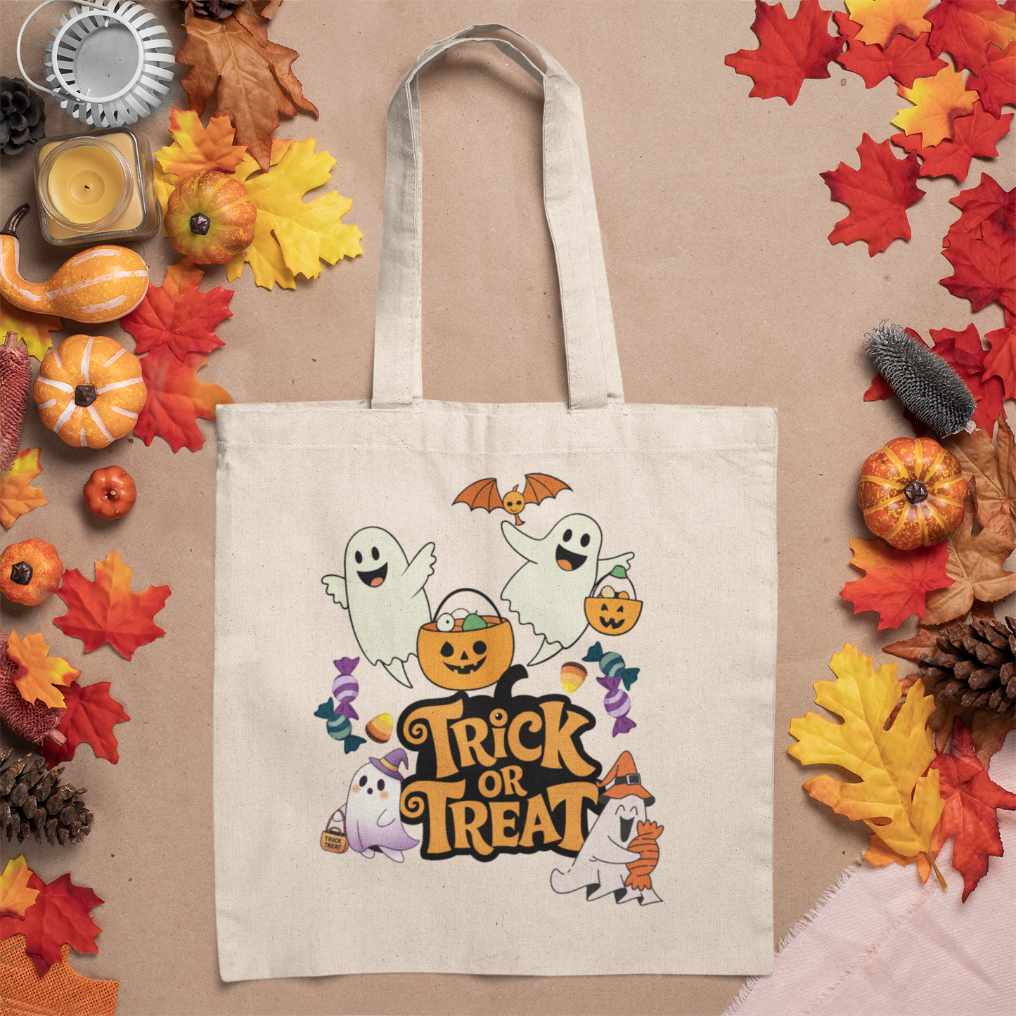 Halloween Cotton Canvas Tote Bag, Trick or Treat Shopper Bag, Eco-Friendly Gift, Spooky Decoration, Halloween Party Favor