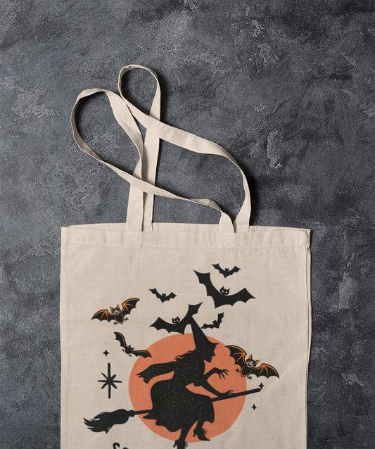 Spooky Witches Tote Bag, Halloween Canvas Bag, Eco Friendly Grocery Tote, Witchy Gift Idea, Fall Reusable Shopping Bag