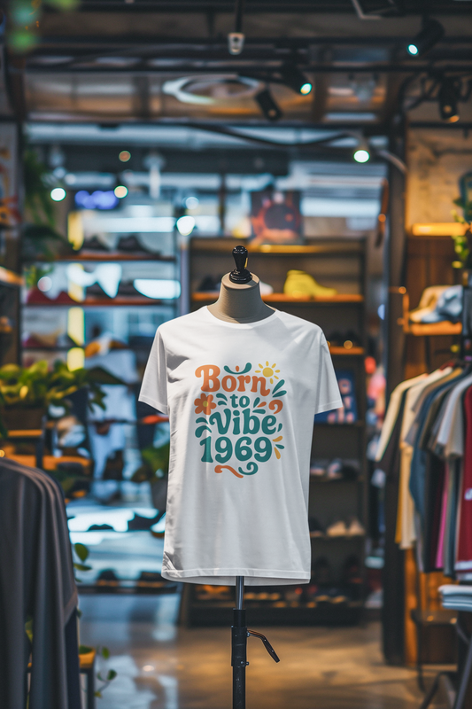 Retro Vibe T-Shirt Born to Vibe 1969 Cotton Tee, Unisex Vintage Shirt, 60s Style Top, Birthday Gift, Casual Everyday Apparel