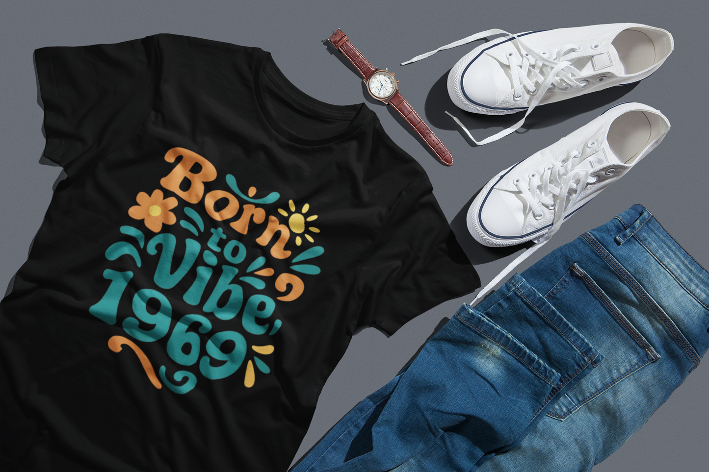 Retro Vibe T-Shirt Born to Vibe 1969 Cotton Tee, Unisex Vintage Shirt, 60s Style Top, Birthday Gift, Casual Everyday Apparel