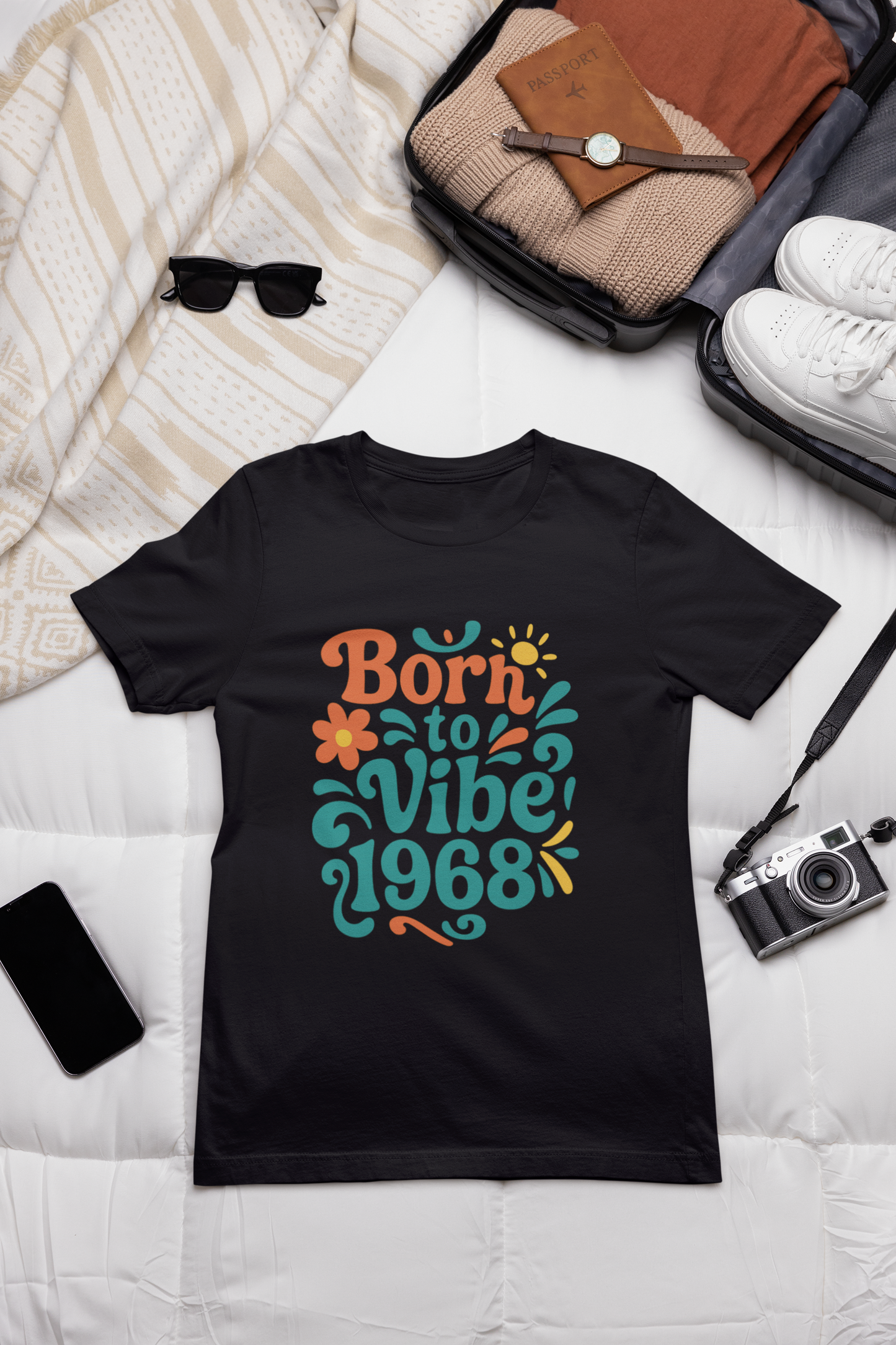 Retro Vibe T-Shirt Born to Vibe 1968 Cotton Tee, Unisex Vintage Shirt, 60s Style Top, Birthday Gift, Casual Everyday Apparel