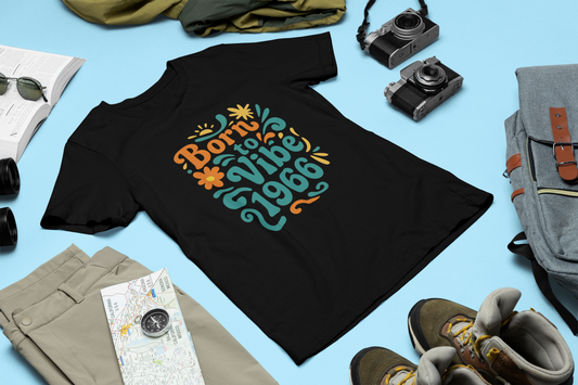Retro Vibe T-Shirt Born to Vibe 1966 Cotton Tee, Unisex Vintage Shirt, 60s Style Top, Birthday Gift, Casual Everyday Apparel