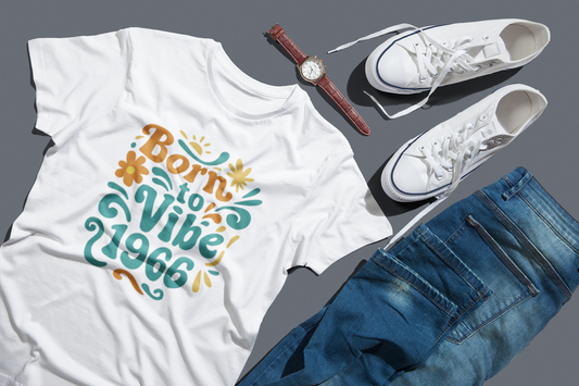 Retro Vibe T-Shirt Born to Vibe 1966 Cotton Tee, Unisex Vintage Shirt, 60s Style Top, Birthday Gift, Casual Everyday Apparel