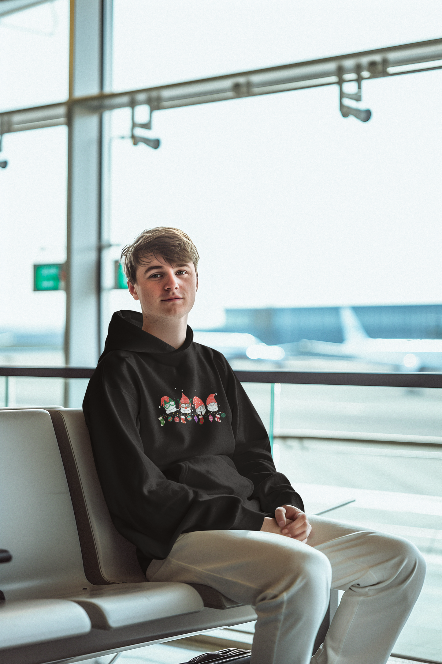 Holiday Cat Gnome Hoodie with Stockings and Ornaments