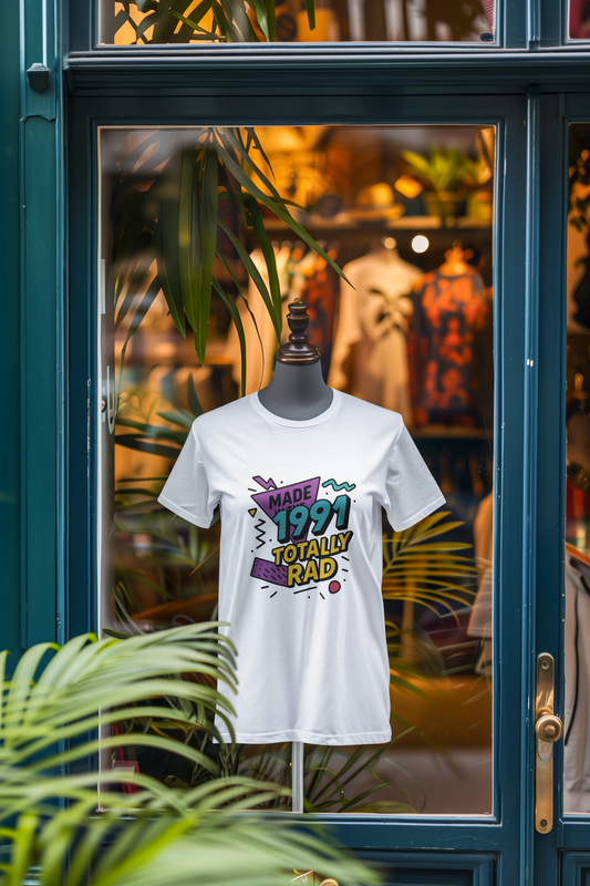 Made in 1991 Totally Rad T-Shirt Retro 90s Birthday Vintage Tee
