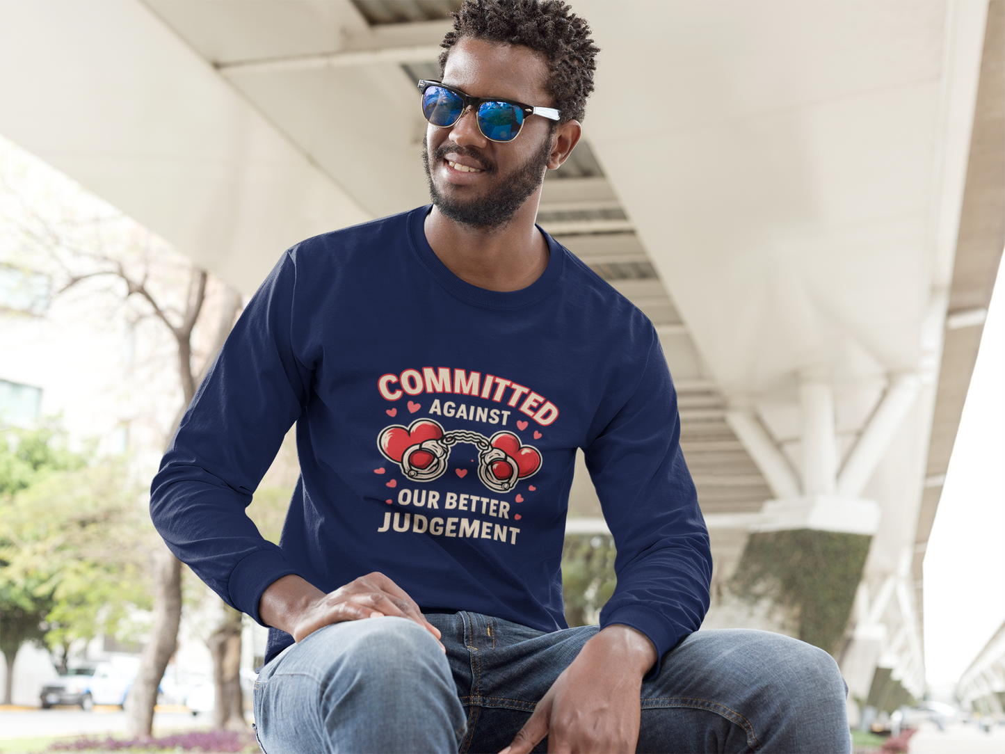 Committed Against Our Better Judgement Long Sleeve Tee | Funny Valentine Shirt | Boxing Heart Graphic | Unisex Cozy Tee