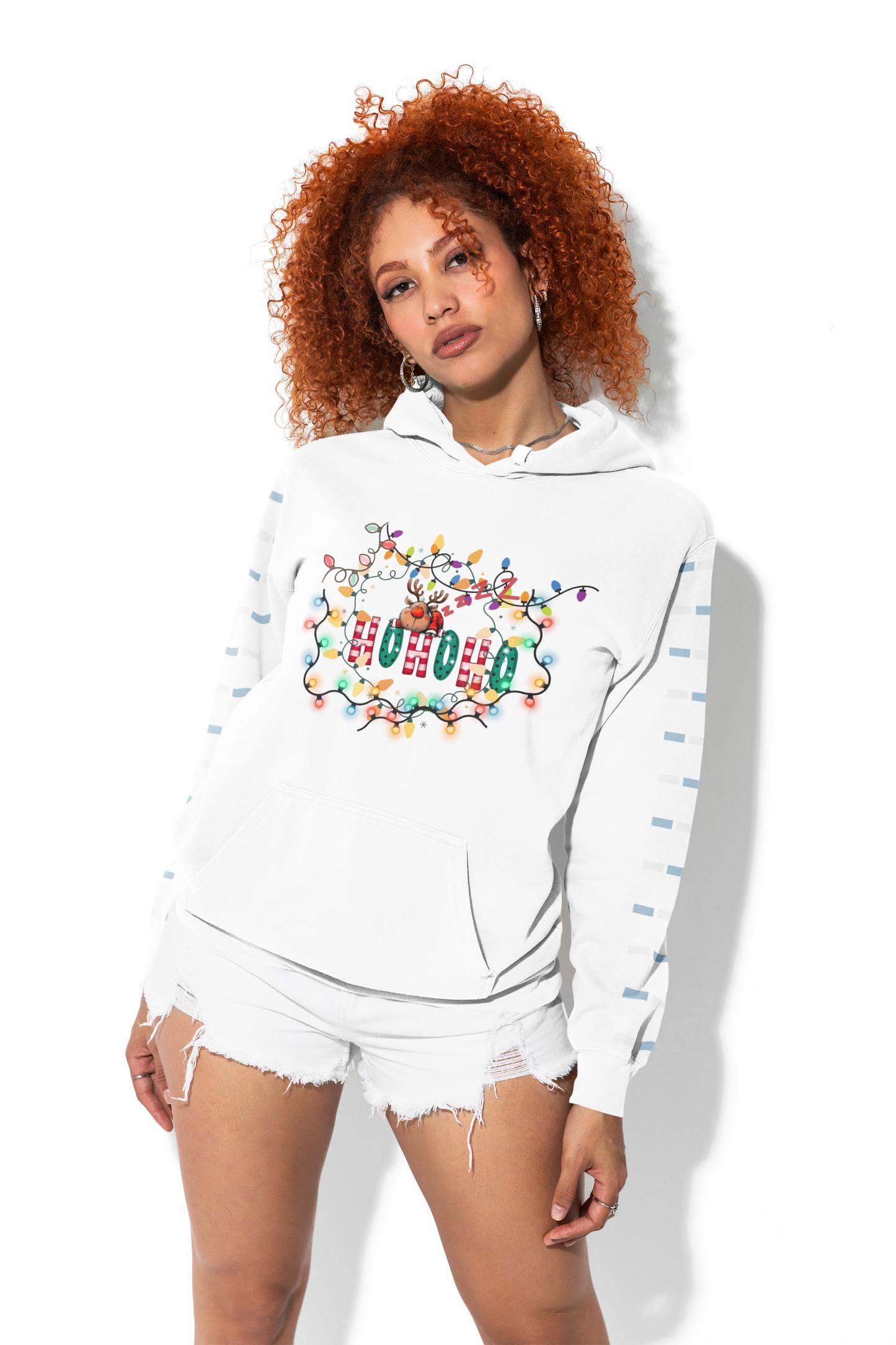 Christmas Reindeer 'HOHOHO' Hoodie - Cute Sleeping Rudolph Holiday Sweatshirt