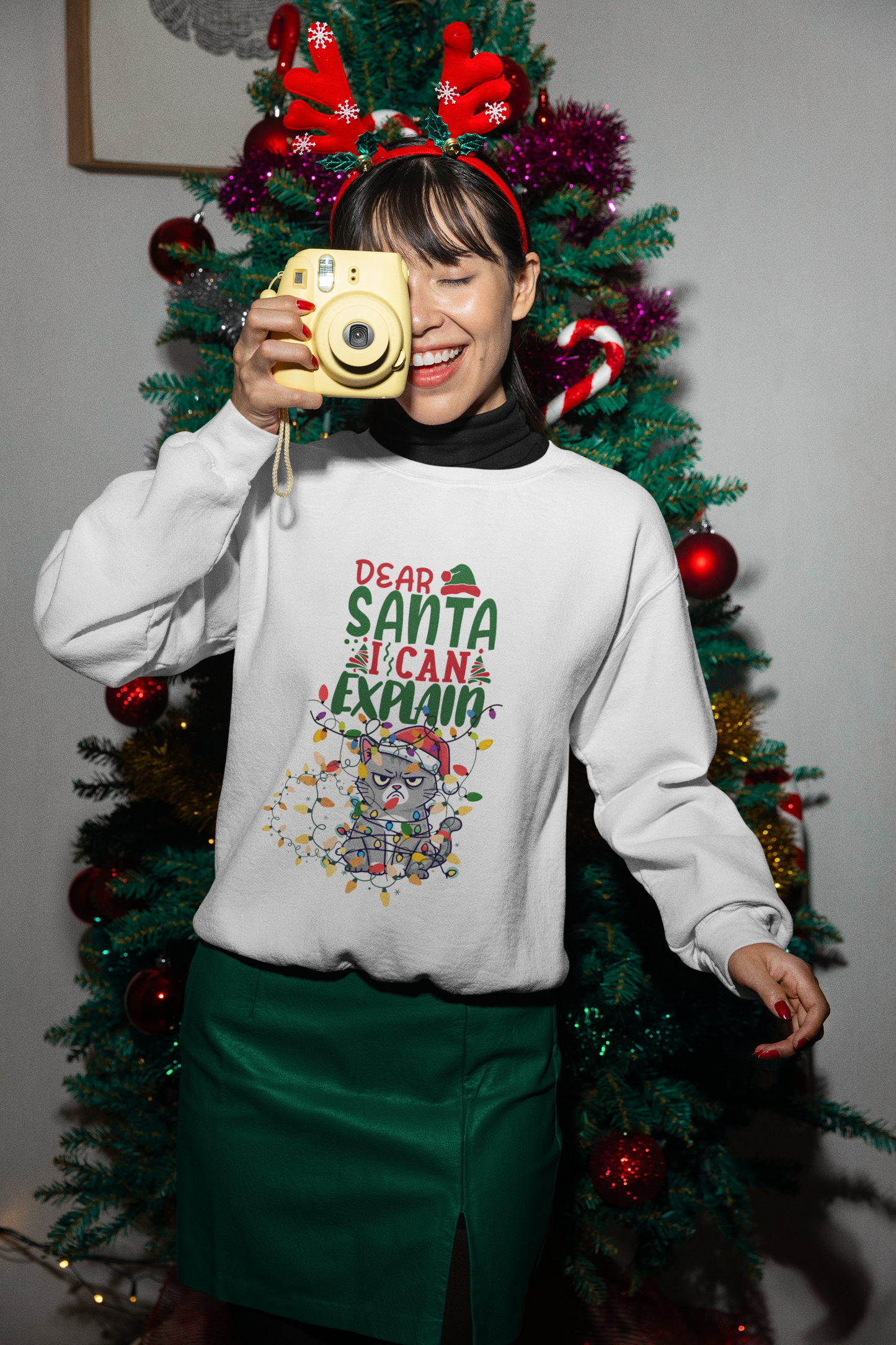 Grumpy Christmas Cat Shirt | Dear Santa I Can Explain Sweater | Funny Holiday Cat Tee for Christmas Parties