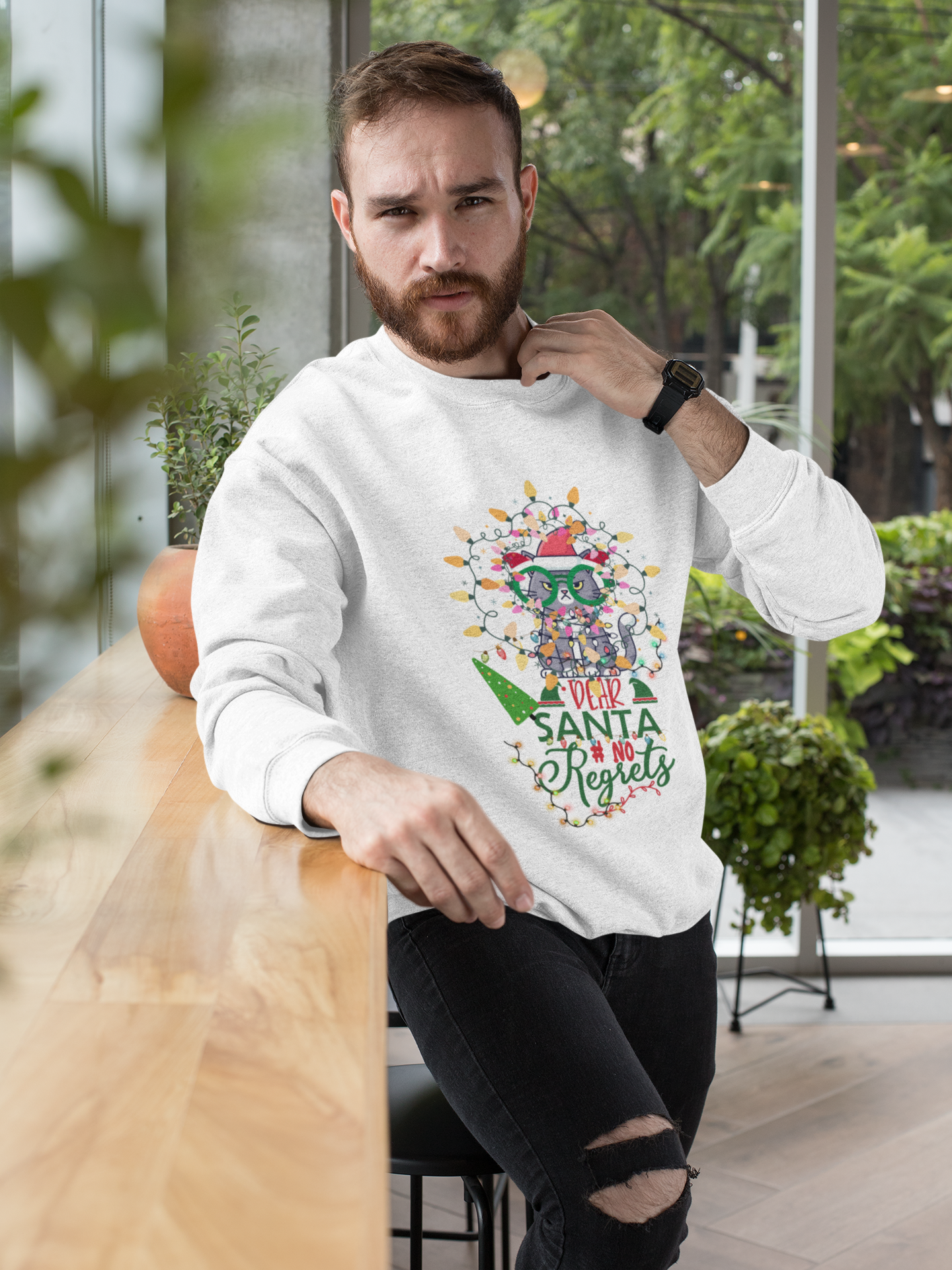 No Regrets Christmas Cat Sweatshirt | Cute Grumpy Cat Xmas Shirt | Holiday Cat Lover Sweater