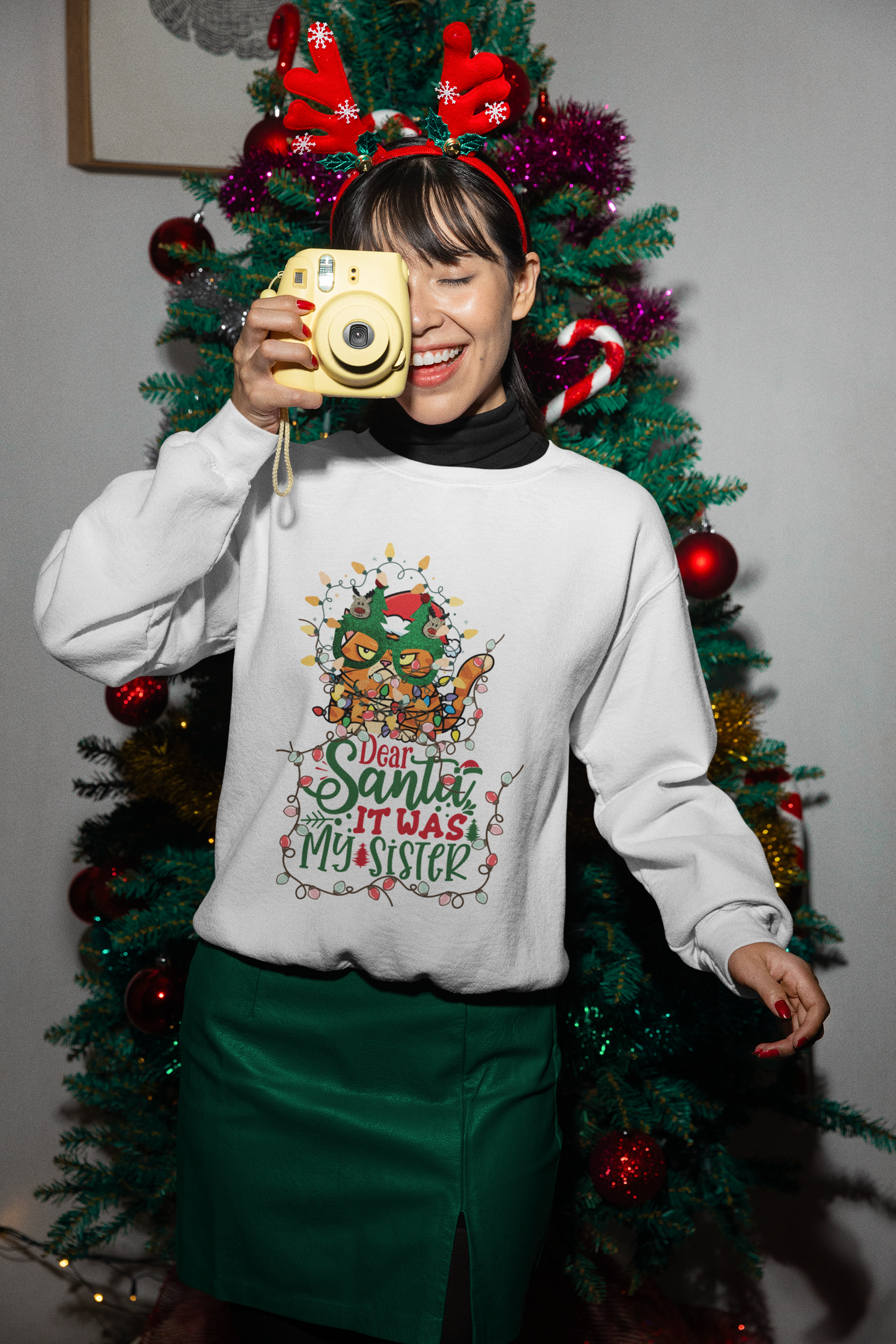 Funny Christmas Cat Sweatshirt | Dear Santa It Was My Sister | Grumpy Cat Holiday Sweater