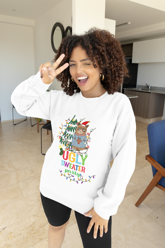Holiday Ugly Sweater Cat Tee | Cute Grumpy Cat Christmas Sweatshirt | Festive Cat Lover Gift