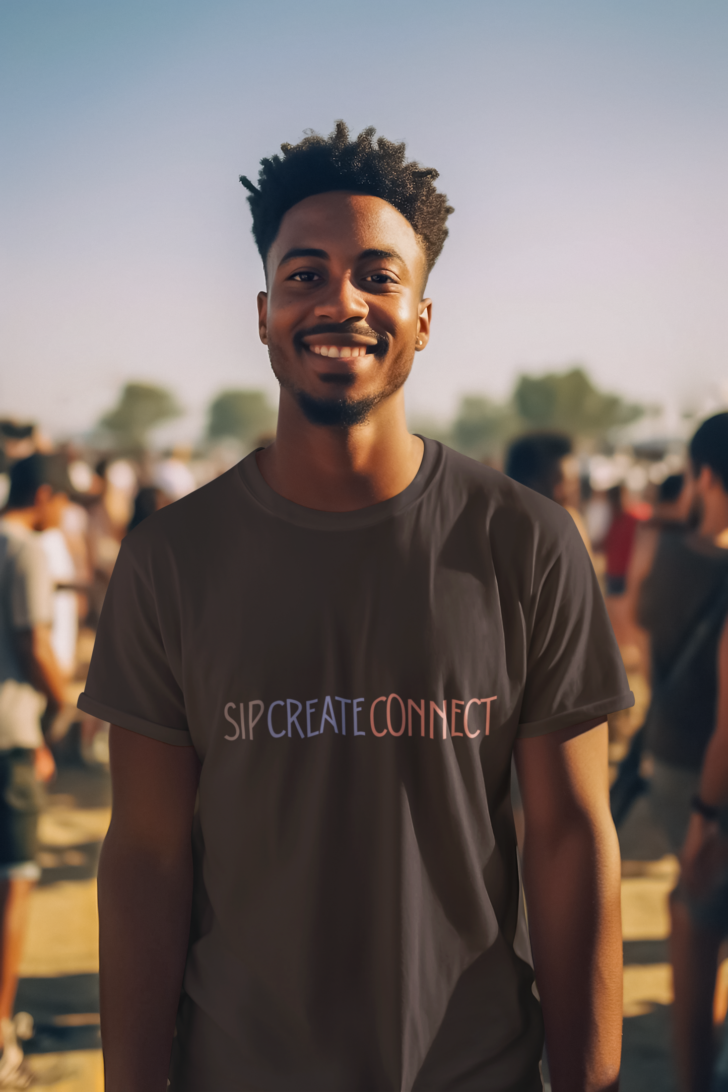 Sip Create Connect T-Shirt | Minimal Pastel Typography Tee | Creative Community Shirt