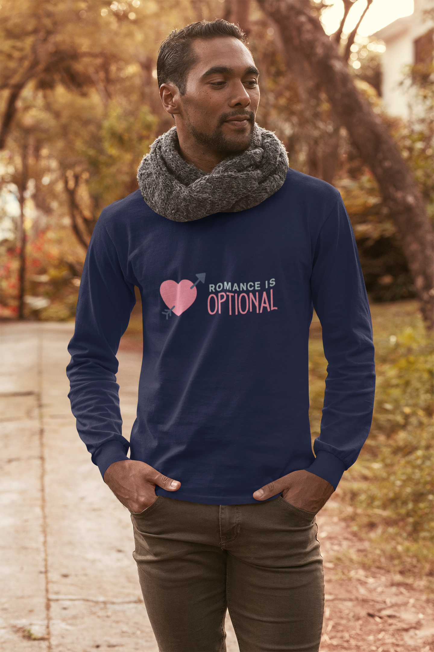 Romance Is Optional Long Sleeve Tee Heart Arrow Graphic Shirt, Cute Typography Valentine Top