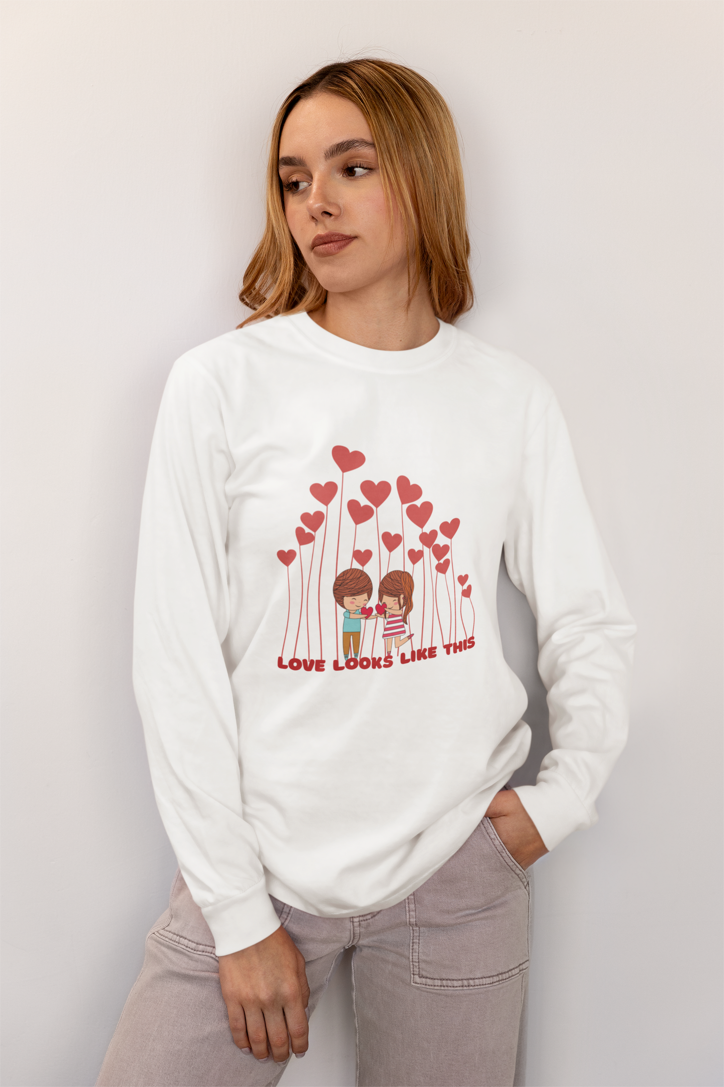 Couple Under Hearts Long Sleeve Tee | Love Looks Like This Shirt | Romantic Valentine Top  Shorter Version