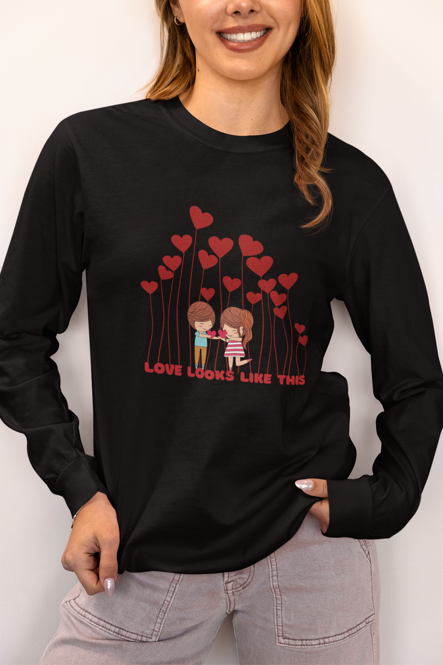 Couple Under Hearts Long Sleeve Tee | Love Looks Like This Shirt | Romantic Valentine Top  Shorter Version