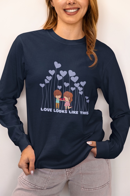 Couple Under Hearts Long Sleeve Tee | Love Looks Like This Shirt | Romantic Valentine Top  Shorter Version
