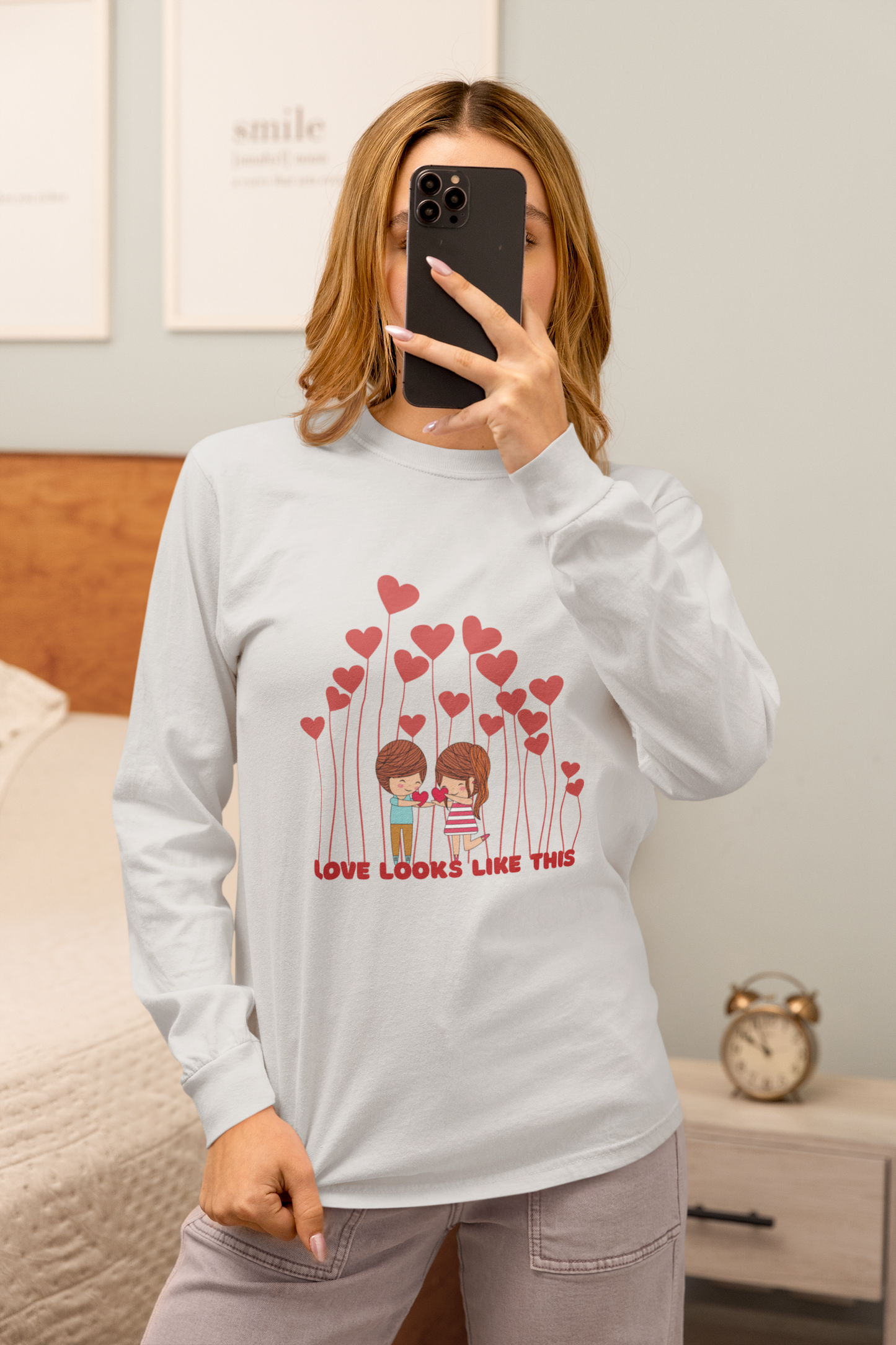 Couple Under Hearts Long Sleeve Tee | Love Looks Like This Shirt | Romantic Valentine Top  Shorter Version