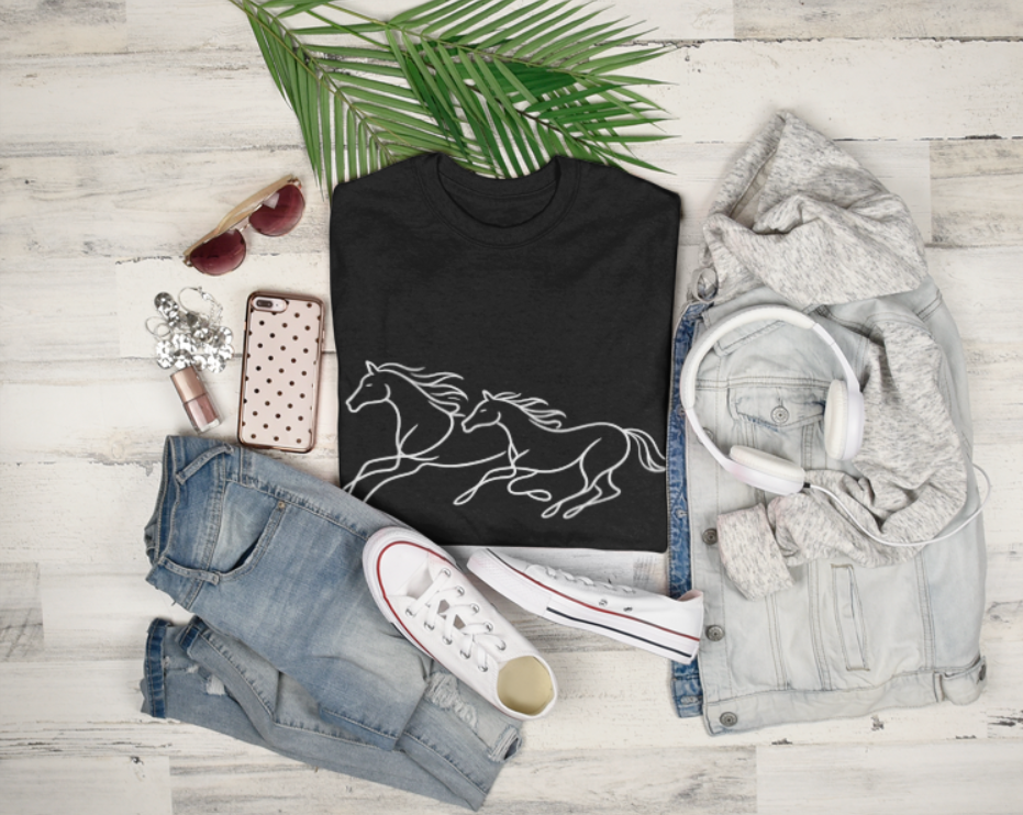 Running Horses T-Shirt — Minimal Line Art Horse Tee