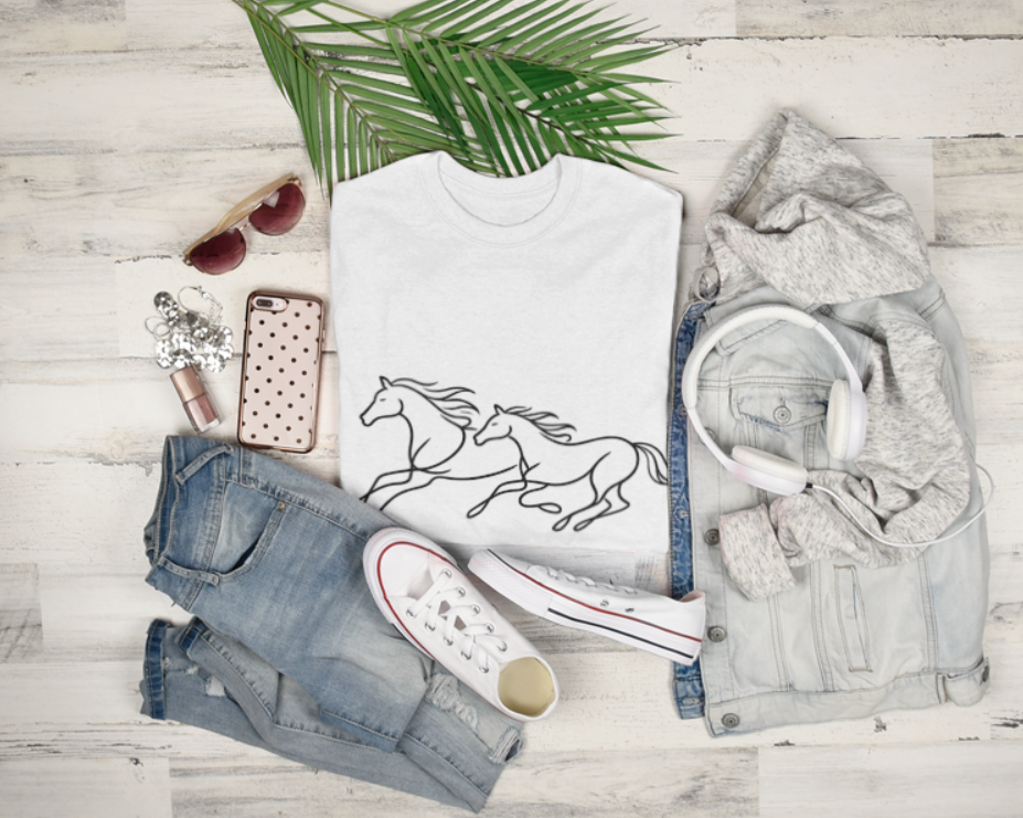 Running Horses T-Shirt — Minimal Line Art Horse Tee