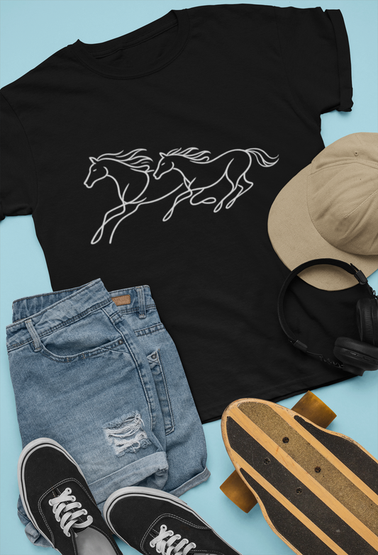 Running Horses T-Shirt — Minimal Line Art Horse Tee