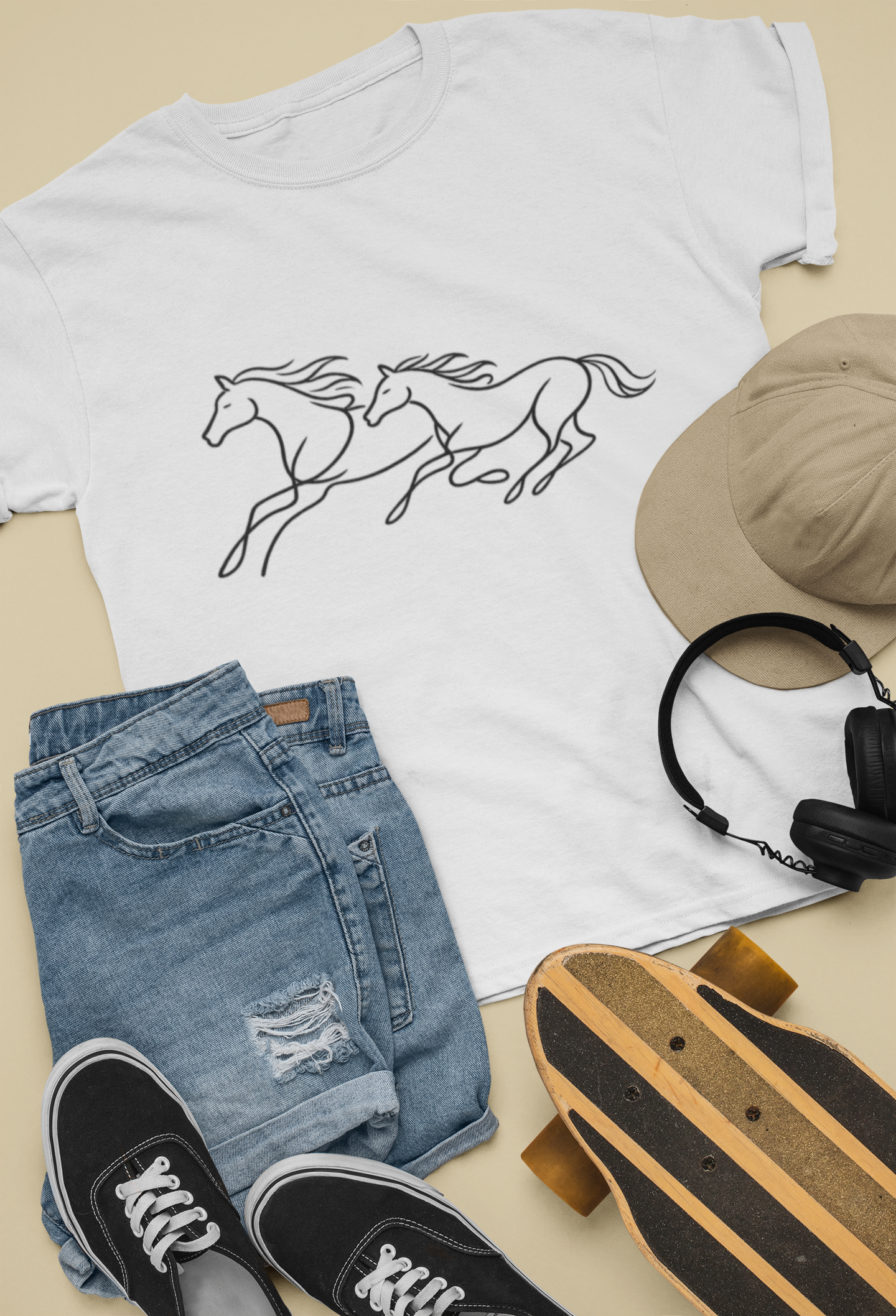 Running Horses T-Shirt — Minimal Line Art Horse Tee