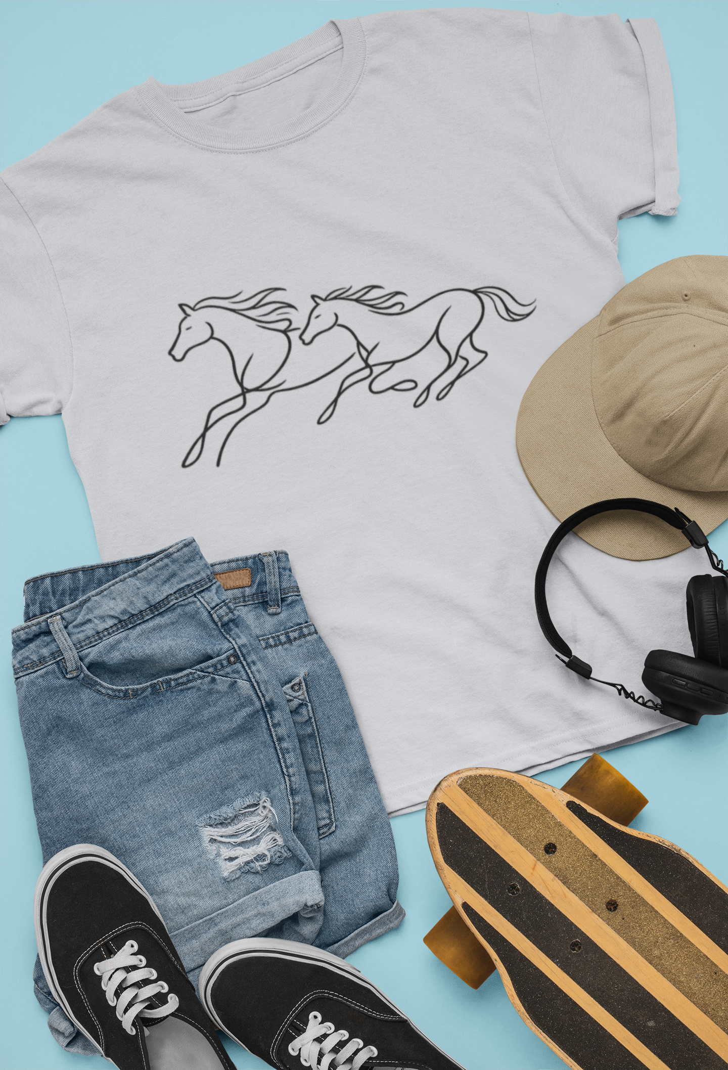 Running Horses T-Shirt — Minimal Line Art Horse Tee