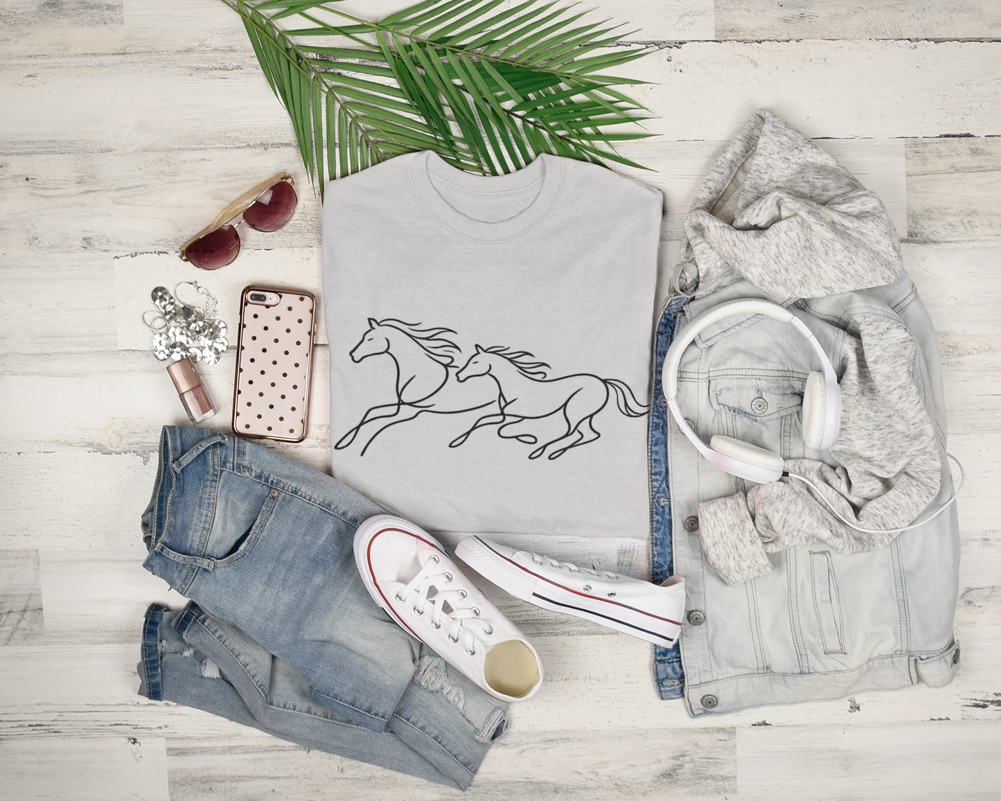 Running Horses T-Shirt — Minimal Line Art Horse Tee