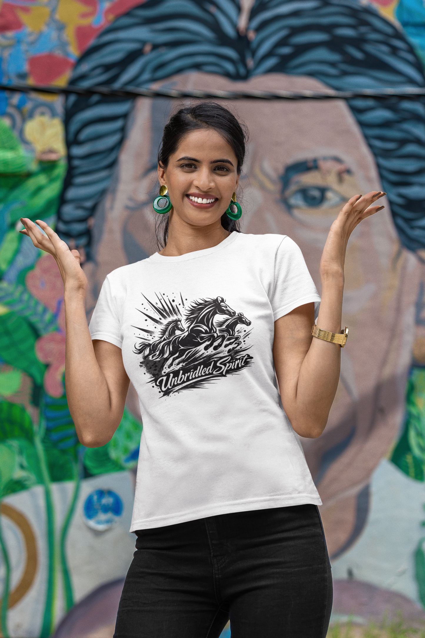 Unbridled Spirit Horse T-Shirt | Running Horses Graphic Tee | Equestrian Lover Gift | Unisex Cotton Shirt