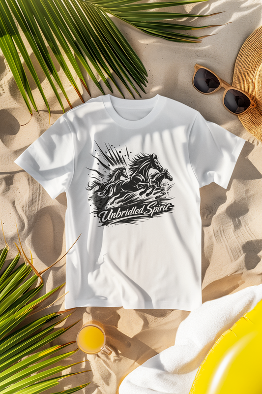Unbridled Spirit Horse T-Shirt | Running Horses Graphic Tee | Equestrian Lover Gift | Unisex Cotton Shirt