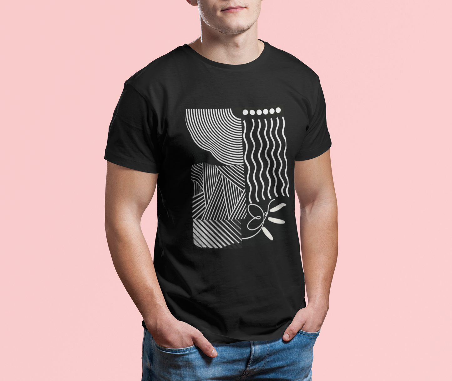 Abstract Geometric Graphic T-Shirt | Minimalist Monochrome Art Tee | Modern Black Unisex Shirt