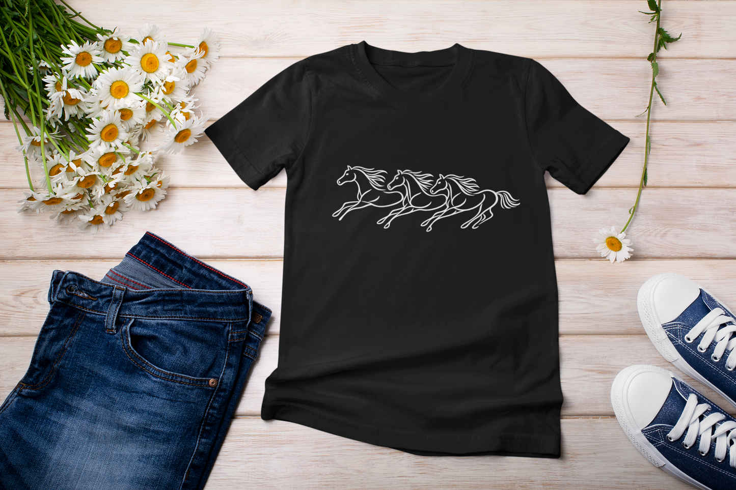 Running Horses T-Shirt, Minimalist Horse Line Art Tee, Equestrian Shirt, Horse Lover Gift