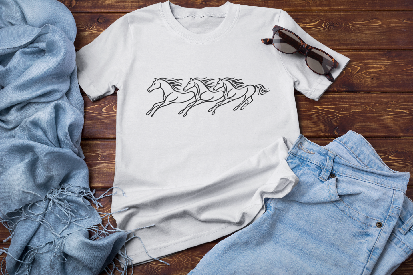 Running Horses T-Shirt, Minimalist Horse Line Art Tee, Equestrian Shirt, Horse Lover Gift