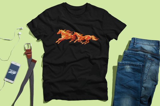 Fiery Running Horse Graphic T-Shirt | Flaming Horse Tee | Equestrian Horse Lover Shirt