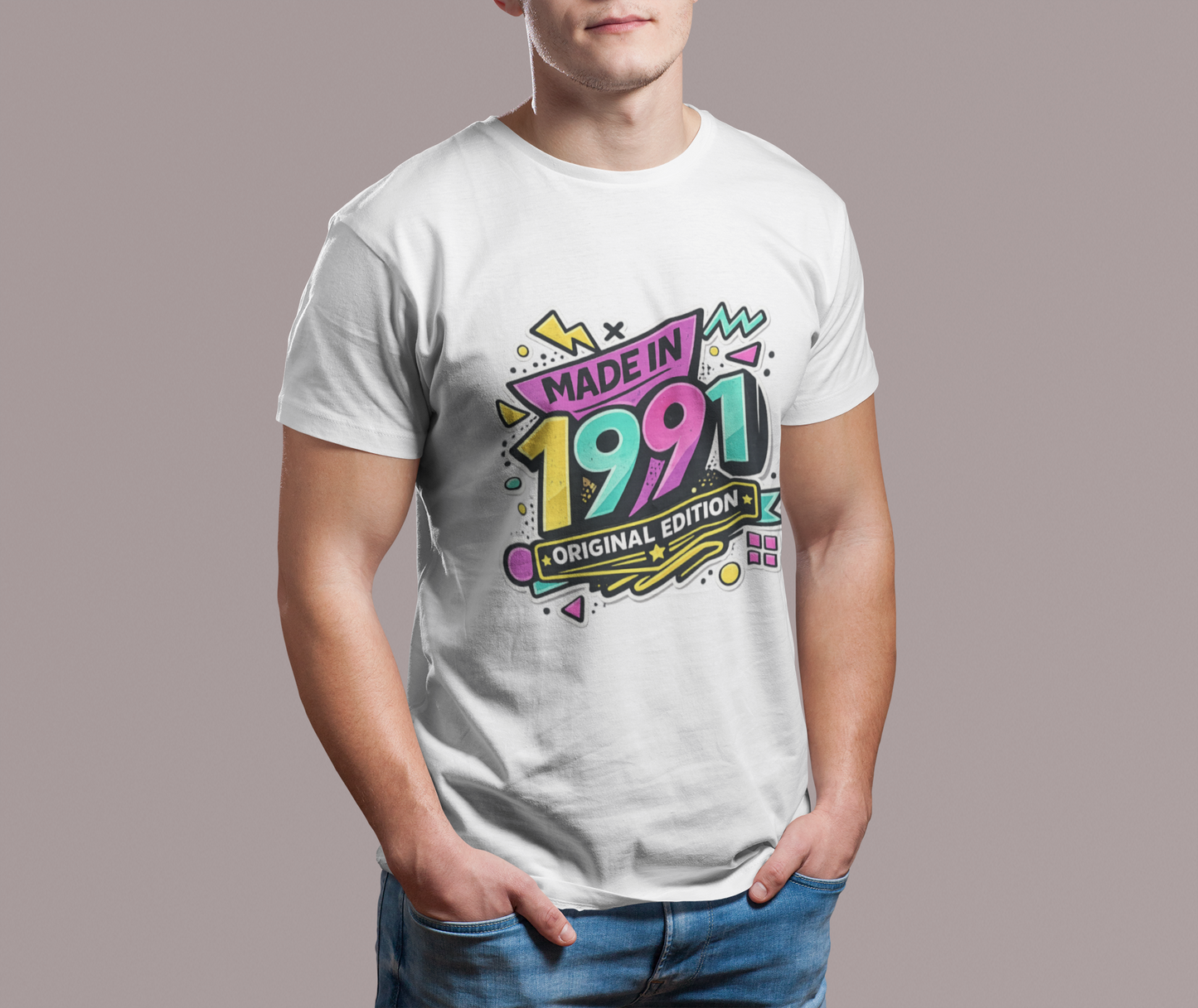 Made in 1991 Totally Rad T-Shirt | Retro 90s Birth Year Shirt | 1991 Birthday Gift Tee