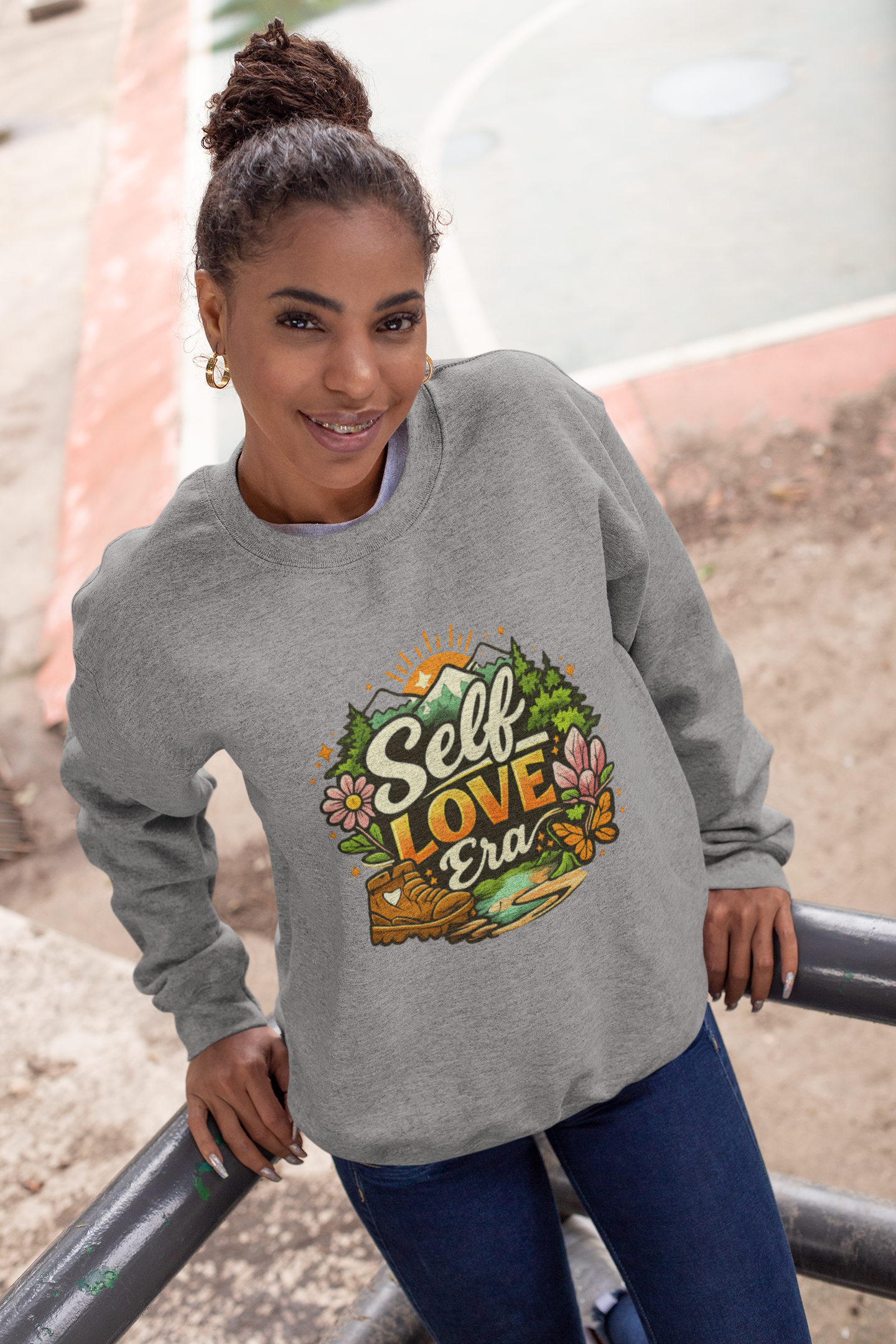 Self-Love Era Sweatshirt, Self Care Crewneck, Nature Graphic Sweatshirt, Positive Quote Sweater, Mental Health Gift, Cozy Unisex Pullover