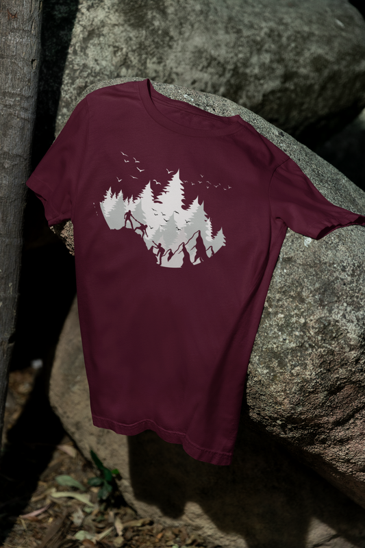 Hiking T-Shirt, Nature Inspired Shirt, Mountain Graphic Tee, Outdoor Adventure Shirt, Gift for Hikers, Unisex Cotton Tee