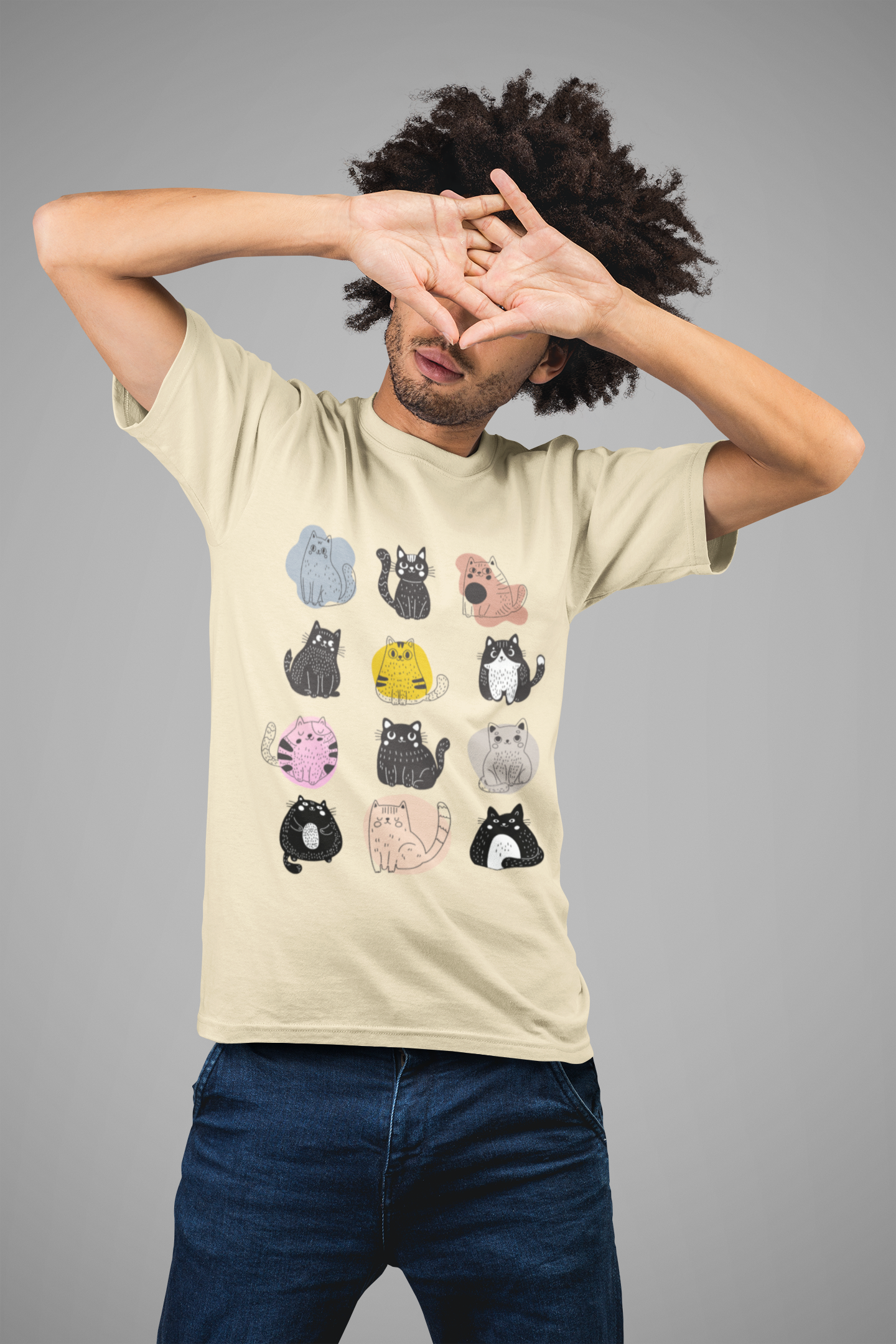 Cute Cat Mood Board T-Shirt, Funny Cat Graphic Tee, Kawaii Cat Faces Shirt, Cozy Unisex Cat Lover Gift