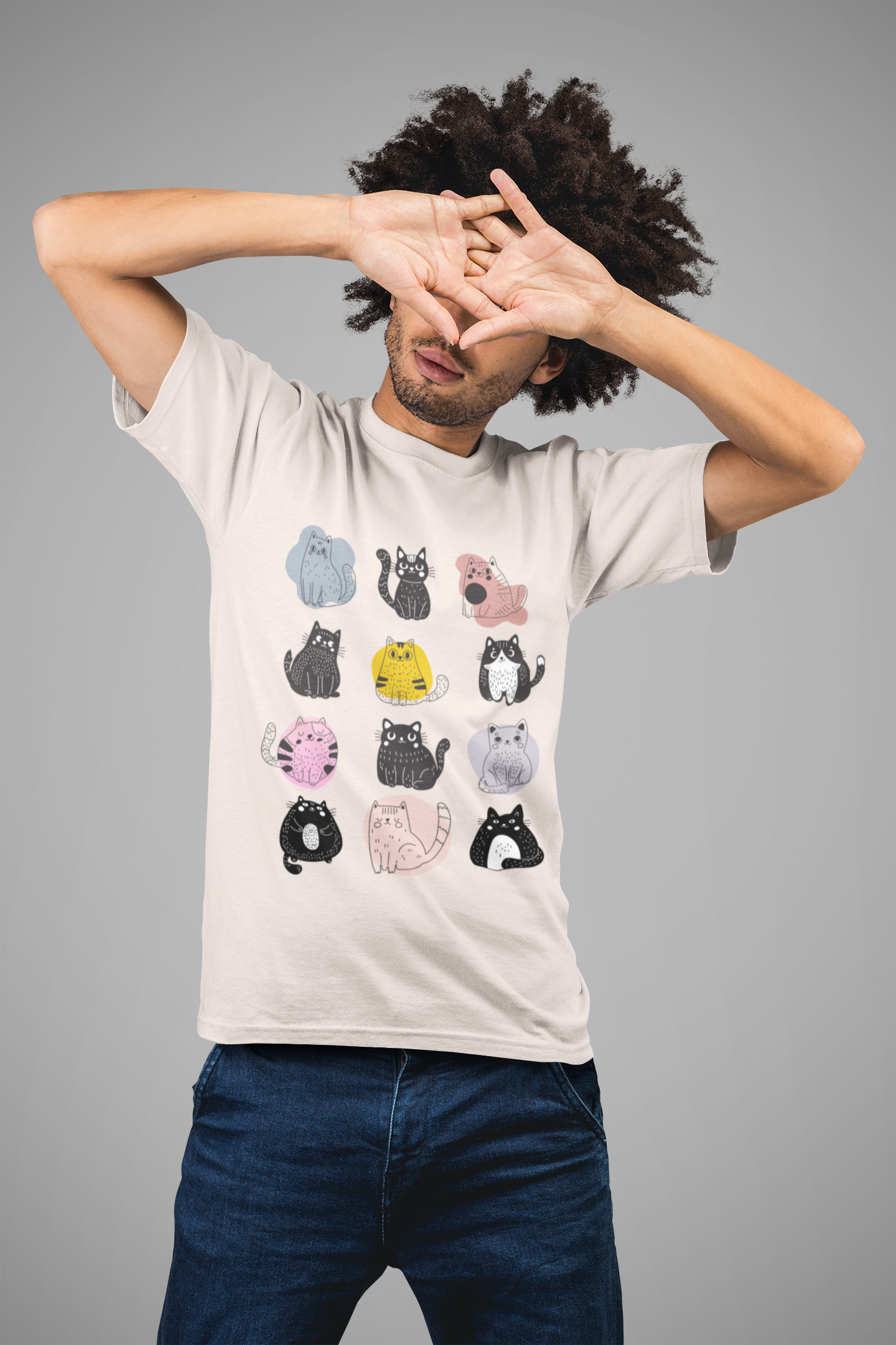 Cute Cat Mood Board T-Shirt, Funny Cat Graphic Tee, Kawaii Cat Faces Shirt, Cozy Unisex Cat Lover Gift