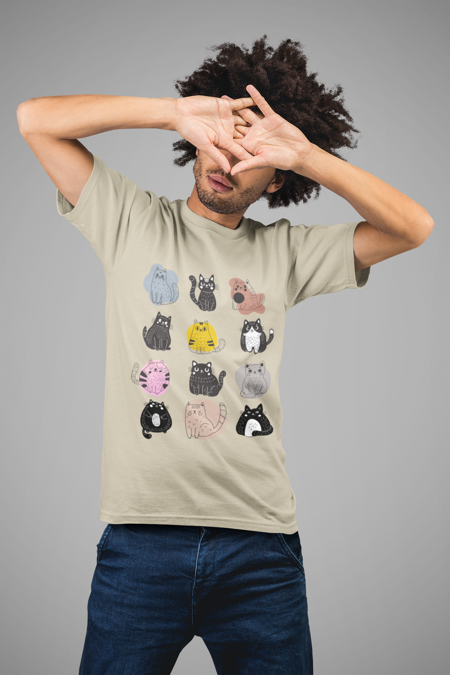 Cute Cat Mood Board T-Shirt, Funny Cat Graphic Tee, Kawaii Cat Faces Shirt, Cozy Unisex Cat Lover Gift