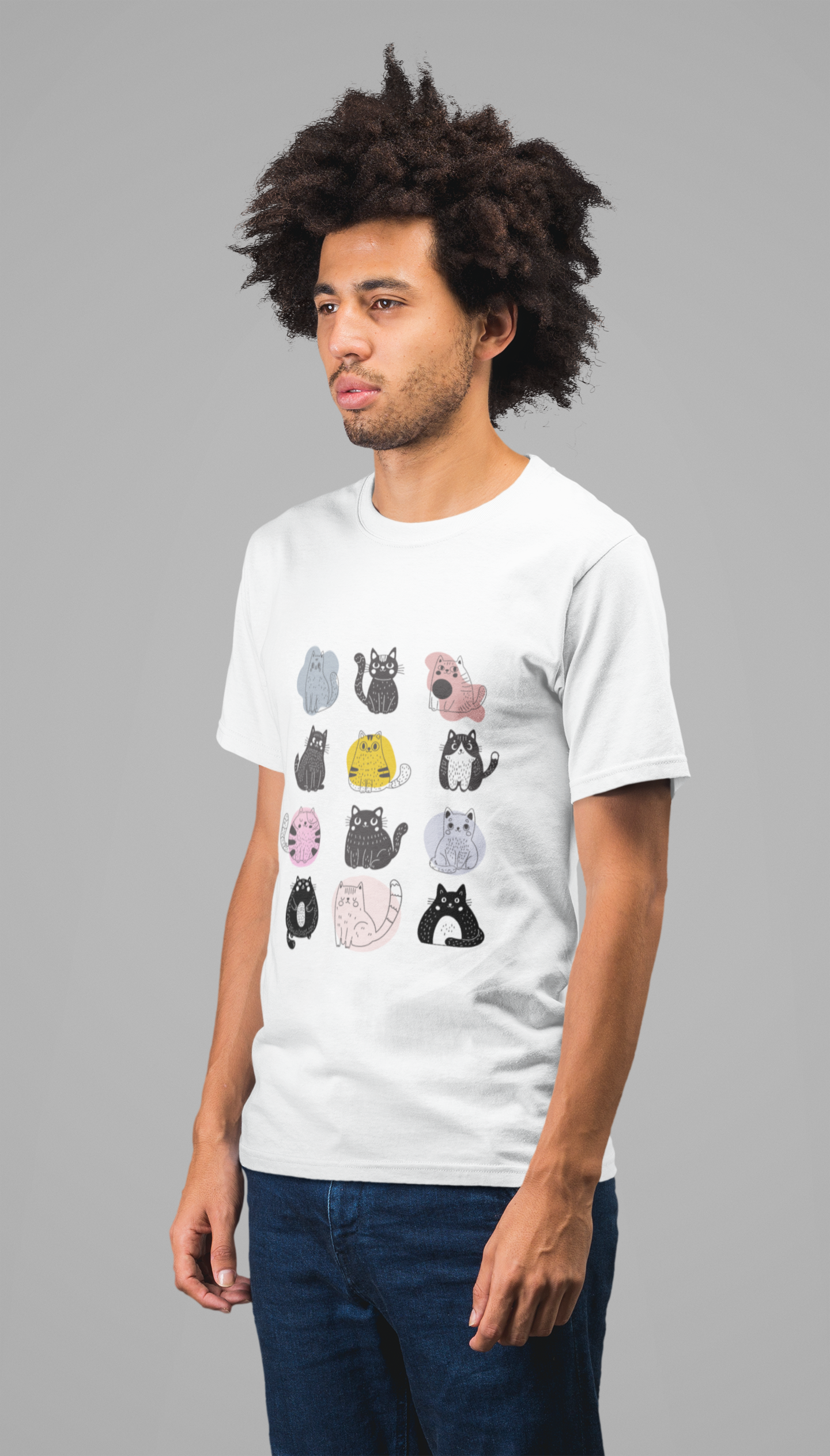 Cute Cat Mood Board T-Shirt, Funny Cat Graphic Tee, Kawaii Cat Faces Shirt, Cozy Unisex Cat Lover Gift