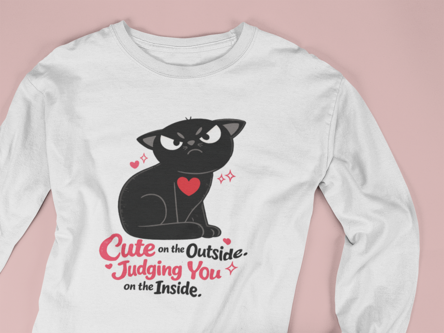 Funny Judging Cat Long Sleeve Shirt, Cute Black Cat Illustration Tee with Quote, Cat Lover Gift, Graphic Cat Top