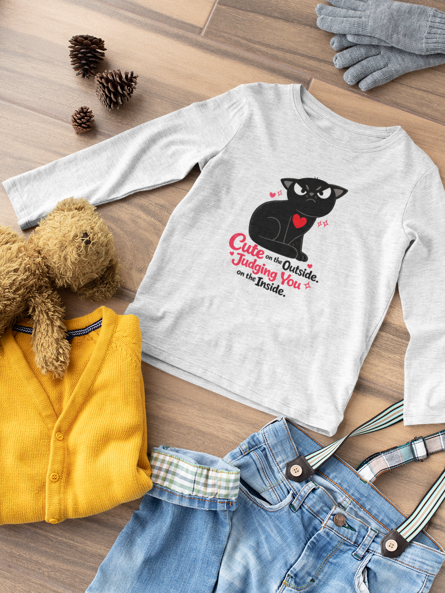 Funny Judging Cat Long Sleeve Shirt, Cute Black Cat Illustration Tee with Quote, Cat Lover Gift, Graphic Cat Top
