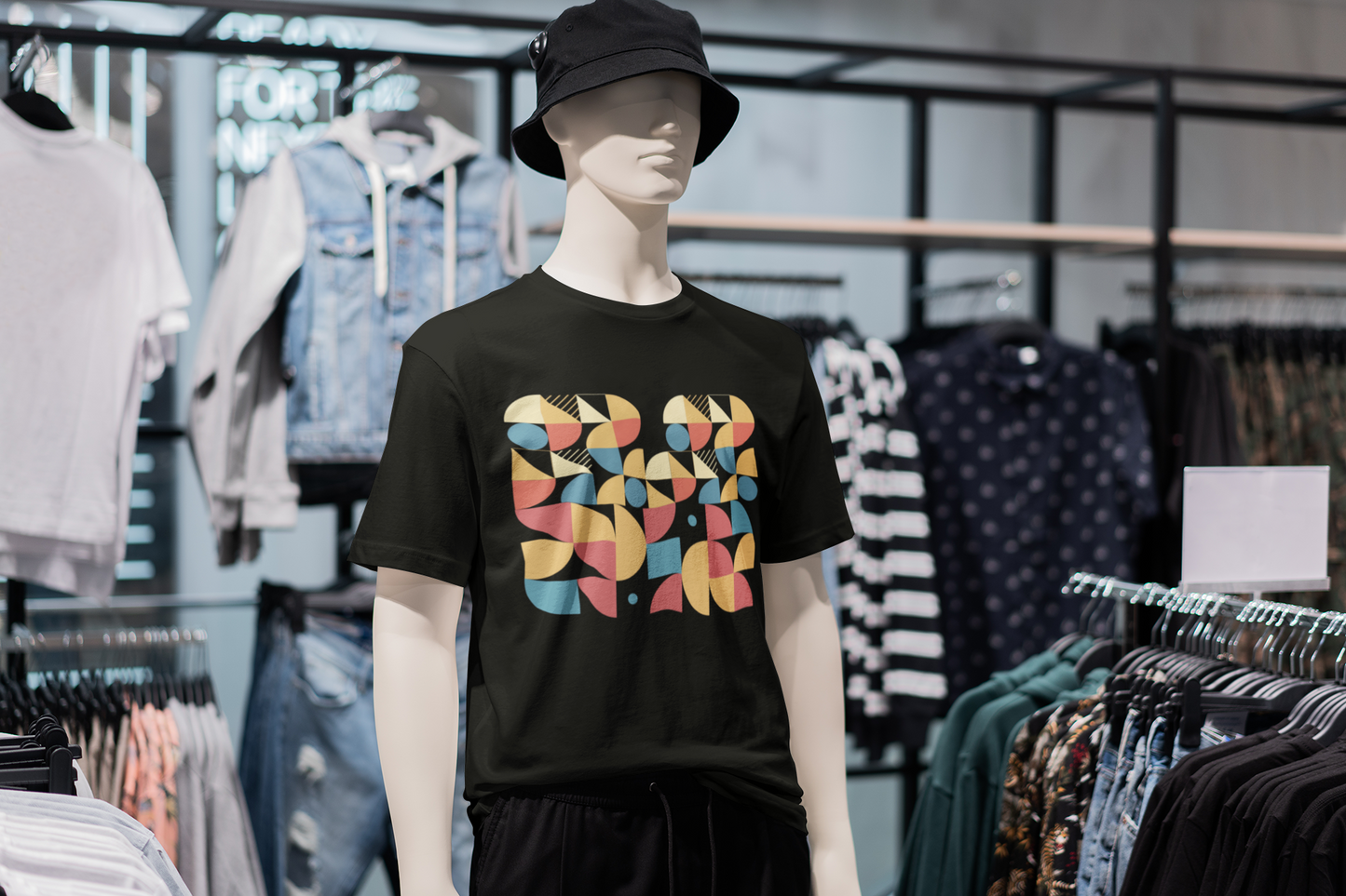 Retro Geometric T-Shirt, Colorful Mid Century Modern Graphic Tee, Abstract Shapes Shirt, Unisex Minimal Art Tee, Hipster Casual Top