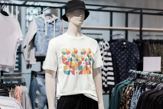 Retro Geometric T-Shirt, Colorful Mid Century Modern Graphic Tee, Abstract Shapes Shirt, Unisex Minimal Art Tee, Hipster Casual Top