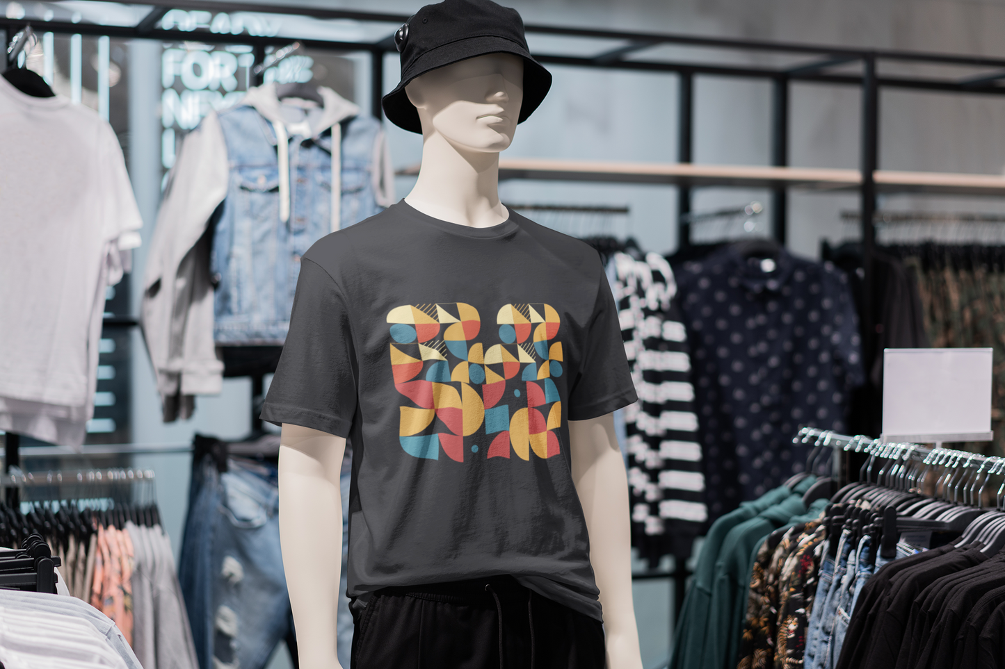 Retro Geometric T-Shirt, Colorful Mid Century Modern Graphic Tee, Abstract Shapes Shirt, Unisex Minimal Art Tee, Hipster Casual Top