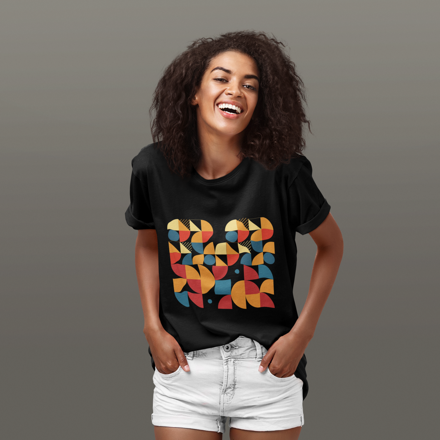 Retro Geometric T-Shirt, Colorful Mid Century Modern Graphic Tee, Abstract Shapes Shirt, Unisex Minimal Art Tee, Hipster Casual Top